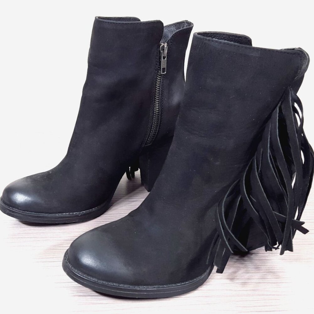 Steve Madden 'Woodstock' Fringe Bootie Black Leather Womens Size 8.5